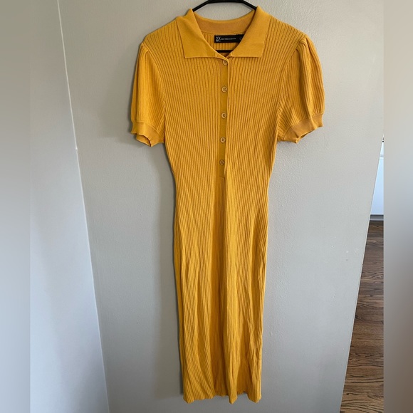 New York & Company Puff-Sleeve Polo Midi Sweater Dress - Picture 3 of 9